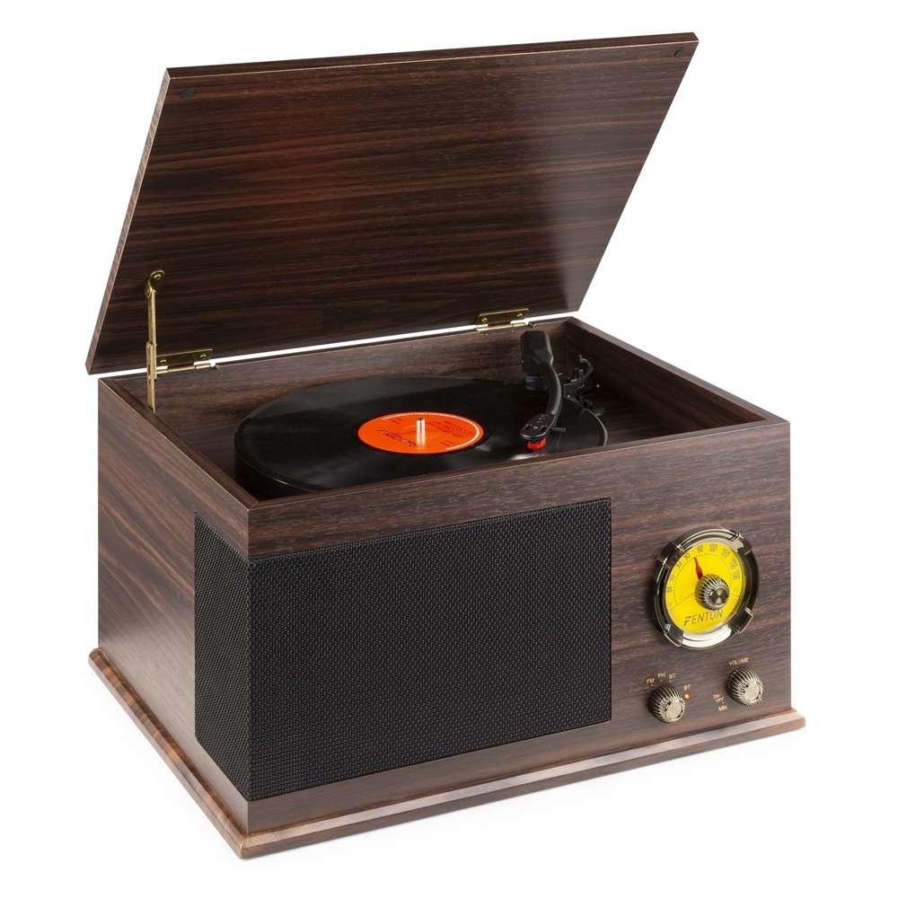 Gramofon z głośnikami Vintage USB, BT, FM ciemne drewno RP173  Fenton