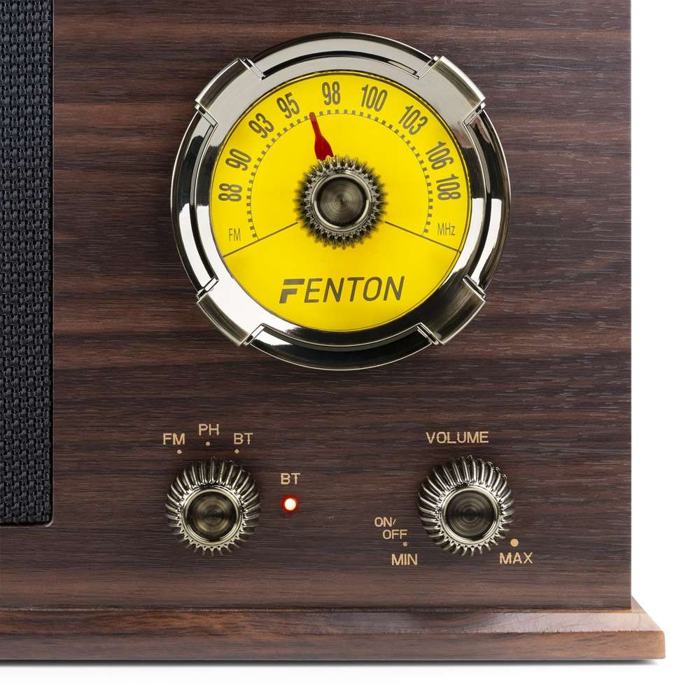 Gramofon z głośnikami Vintage USB, BT, FM ciemne drewno RP173  Fenton