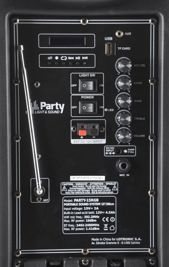 Kolumna mobilna LED 15''/38cm USB BT MIC FM PARTY-15RGB