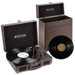 Gramofon w walizce Fenton  RP115B brązowe drewno+ case na płyty winylowe+ winyl