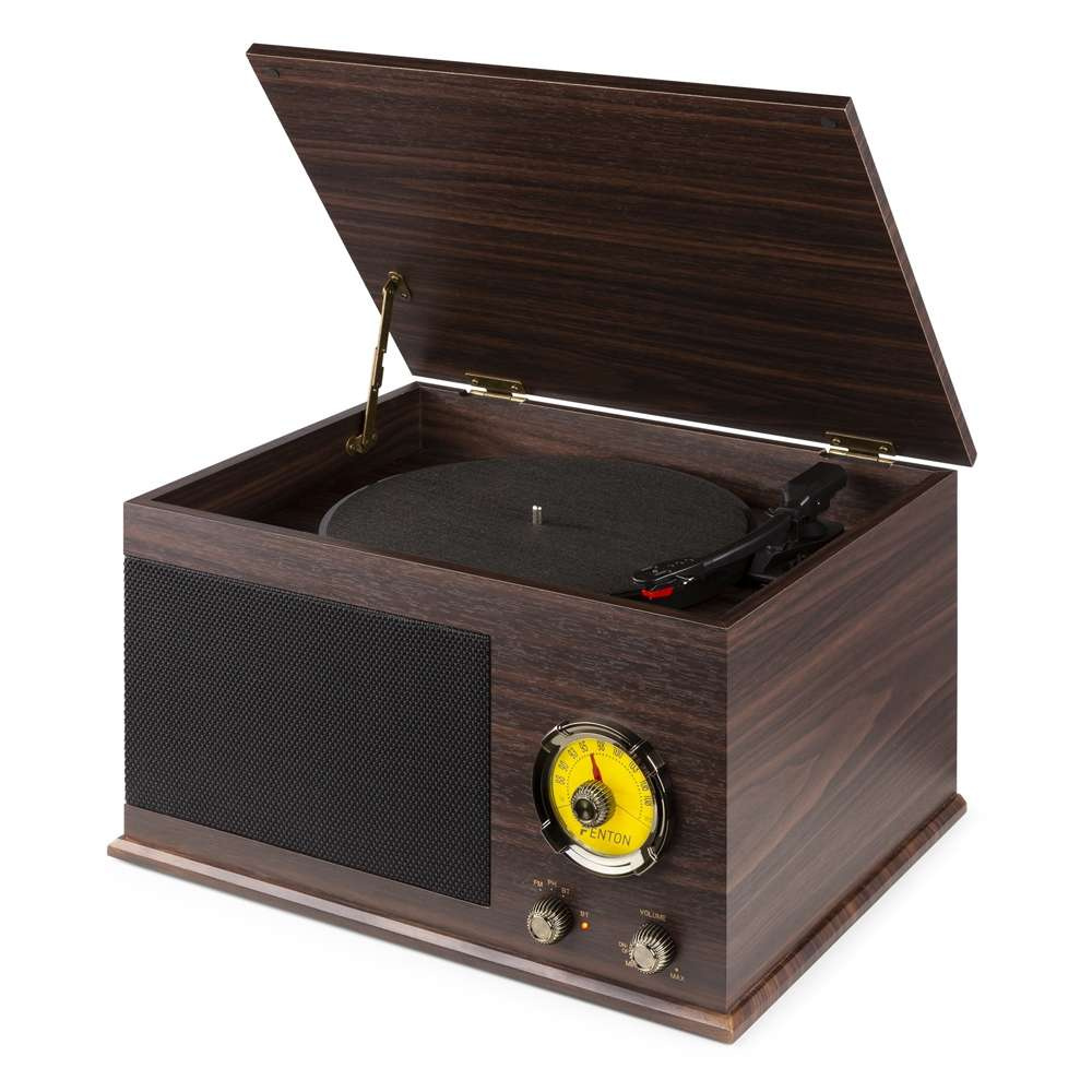 Gramofon z głośnikami Vintage USB, BT, FM ciemne drewno RP173  Fenton