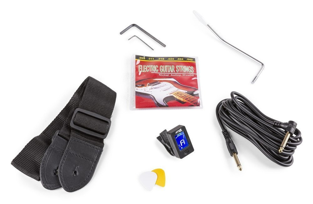 Zestaw gitara elektryczna czarna plus akcesoria