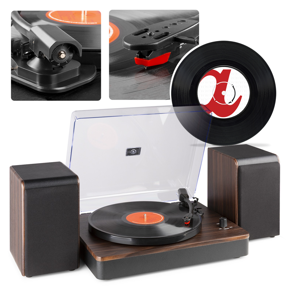 Gramofon stereo Audizio RP330D z Bluetooth i głośnikami - 100W - Brązowy+winyl gratis