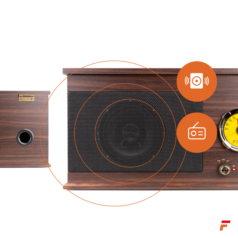 Gramofon z głośnikami Vintage USB, BT, FM ciemne drewno RP173  Fenton