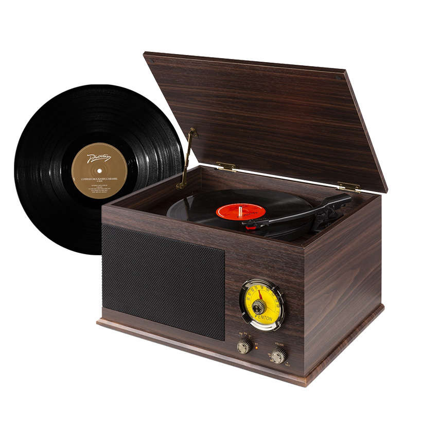 Gramofon z głośnikami Vintage USB, BT, FM ciemne drewno RP173  Fenton
