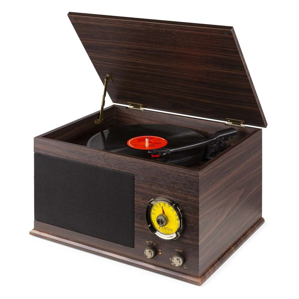 Gramofon z głośnikami Vintage USB, BT, FM ciemne drewno RP173  Fenton