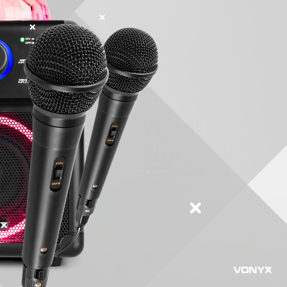 Zestaw karaoke Vonyx SBS55B z 2 mikrofonami, Bluetooth i efektem świetlnym