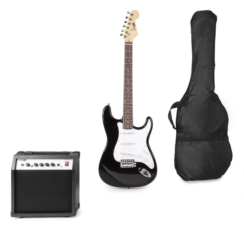 Zestaw gitara elektryczna czarna plus akcesoria