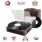 Gramofon Fenton RP170D z Bluetooth i dopasowanym etui na płyty - Darkwood