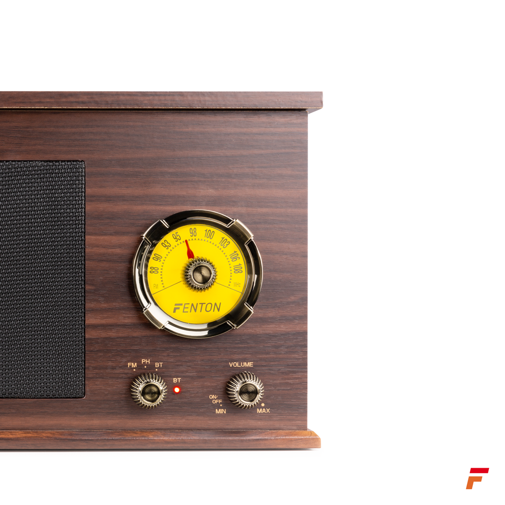 Gramofon z głośnikami Vintage USB, BT, FM ciemne drewno RP173  Fenton