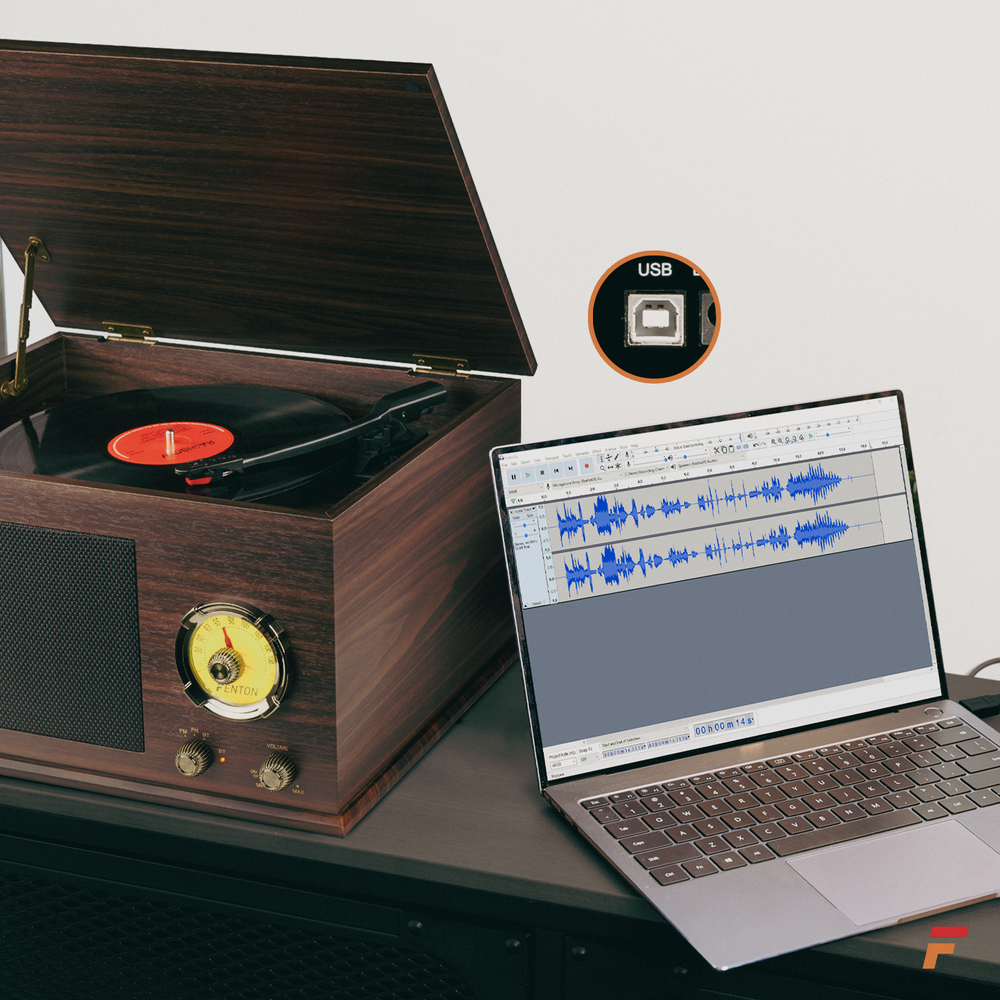 Gramofon z głośnikami Vintage USB, BT, FM ciemne drewno RP173  Fenton