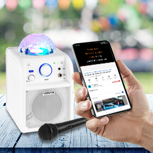 Zestaw: kolumna karaoke z mikrofonem, bluetooth i efektem świetlnym VONYX SBS50W 