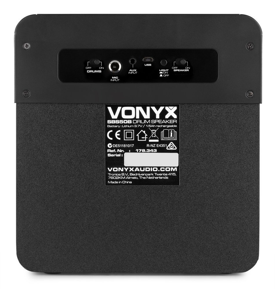 Głośnik bluetooth z perkusją karaoke SBS50B-DRUM 50W BT Vonyx czarny